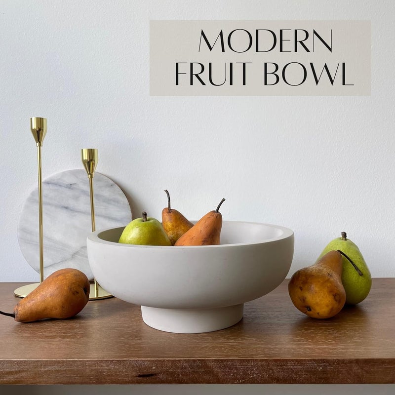 OAOKA Concrete Fruit Bowl for Kitchen Counter - Large Decorative Bowls for Home Decor - Modern Key Bowl for Entryway Table - Pedestal Bowl for Keys - Image 3